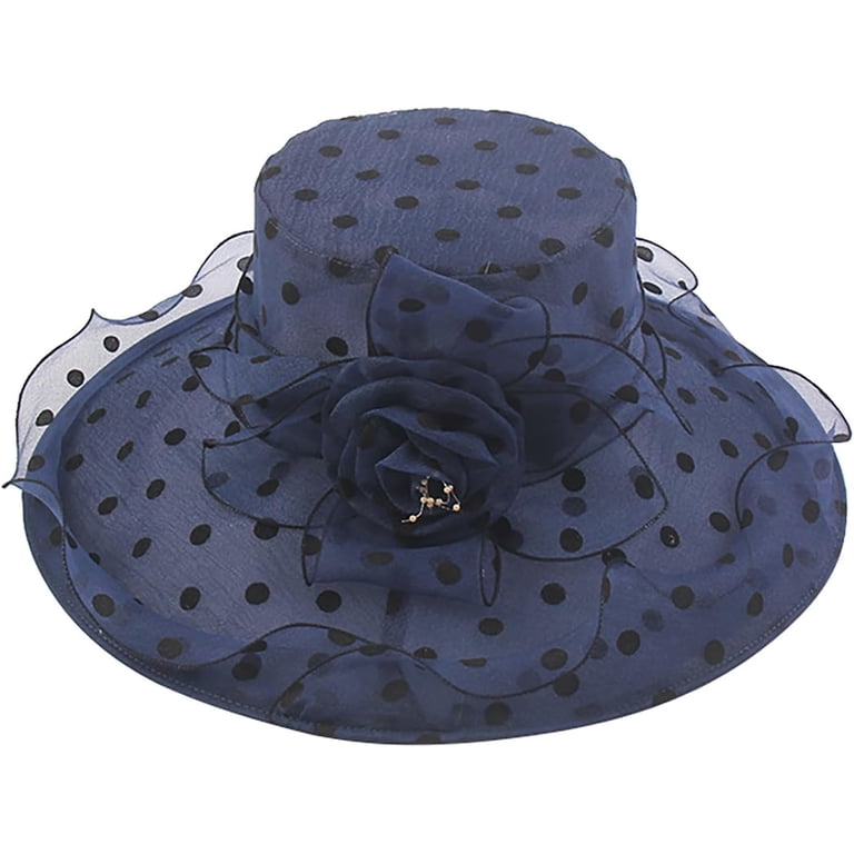 CoCoMangos Womens Polka Dot Organza Church Hats Wide Brim  display picture 3