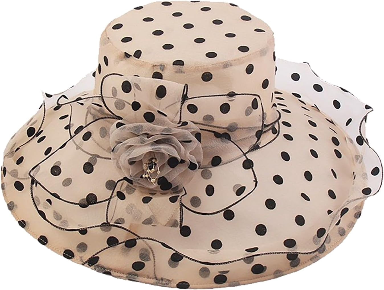 1169 Women Organza Ky Derby Church Hat Polka Dots Wide Brim Sun Caps Playful Multicolor Polka Dot Organza Wide Brim Hat with  main image 2