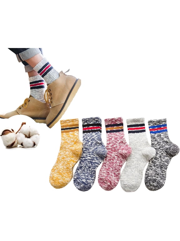 Womens Retro Striped Socks Crew Mountain Trail Wool Blend Large Size5.5-11