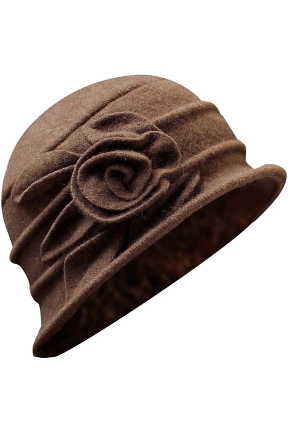 CoCoMangos Womens Solid Color Elegant Floral Dress Beanie Hats 1920s Vintage Church Cloche Bowler Hats Winter Warm Felt Bucket Hat
