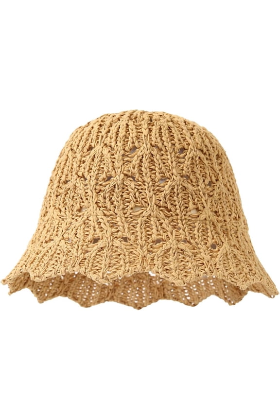 Womens Spring Summer Knit Bucket Hat Crochet Beach Sun Hat Foldable Woven Straw Wave Brim Packable Travel Hat