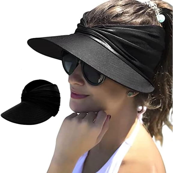 CoCoMangos Womens Sun Visor Hat UV Protection Elastic Empty Top Sun Hat Wide Brim Beach Sports Fishing Cap Summer Baseball Cap