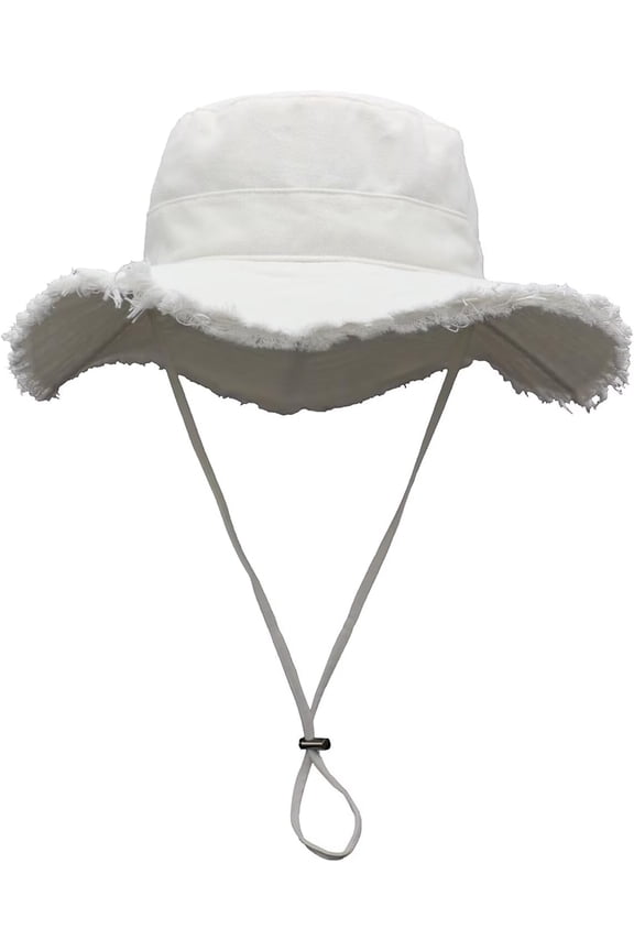 Womens UPF50+ Cotton Wide Brim Sun Hat with Strap Ladies Summer Floppy Hats Packable Women Washed Fringes Bucket Hat