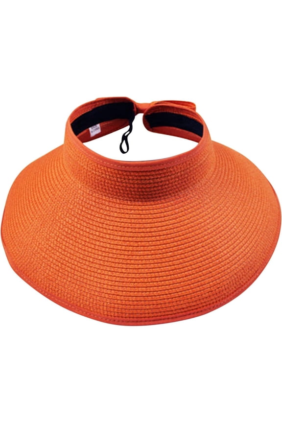 Womens UV Protection Sun Visor Hats Wide Brim Straw Hats Roll-Up Summer Beach Hats Foldable Travel Topless Sun Caps