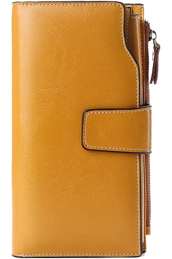 Womens Wallet RFID Blocking Long Purse Genuine Leather Credit Card Holder Clutch Phone Wallet Purse with ID Window