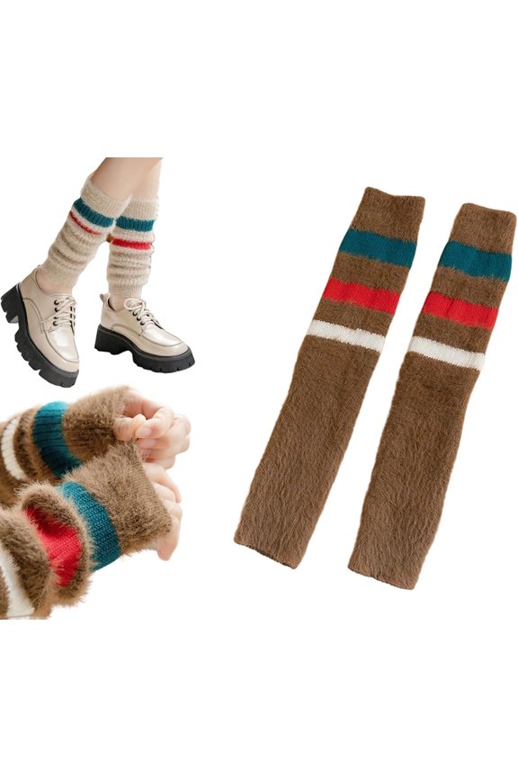 Womens Warm Leg Warmers Cute Calf Wool Cotton Striped Oversleeve Soft Knitted Leggings Casual Athlete Pilates