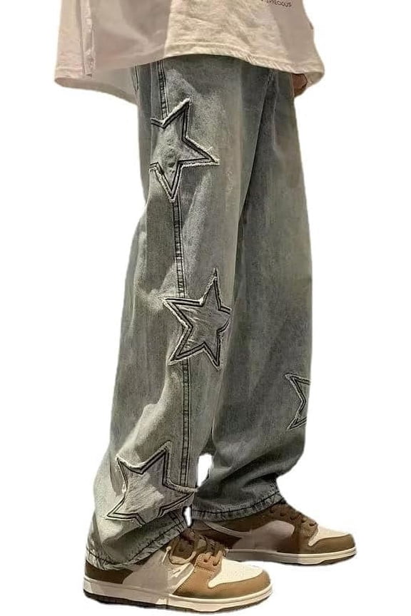 Y2K Baggy Jeans Women's Fairycore Emo Denim Pants Star Patchwork Alternative Clothing Acubi Jogger Indie Sweatpants