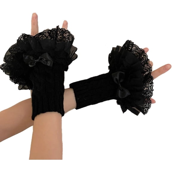 CoCoMangos Y2K Cutecore Grunge Fingerless Gloves for Women, Goth Lace Ruffle Arm Warmers, Lolita Cosplay Accessories