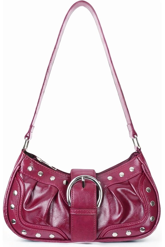 Y2k Small Shoulder Bag for Women,Vintage Buckle Vegan Leather Hobo Goth Punk Purse Top Handle Handbag