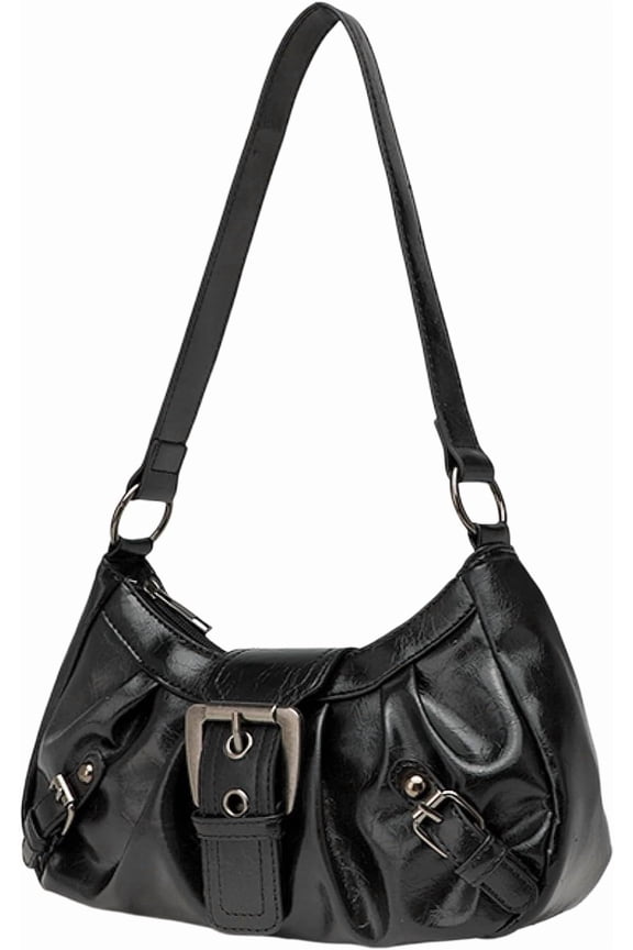 Y2k Small Shoulder Bag for Women,Vintage Buckle Vegan Leather Hobo Goth Punk Purse Top Handle Handbag