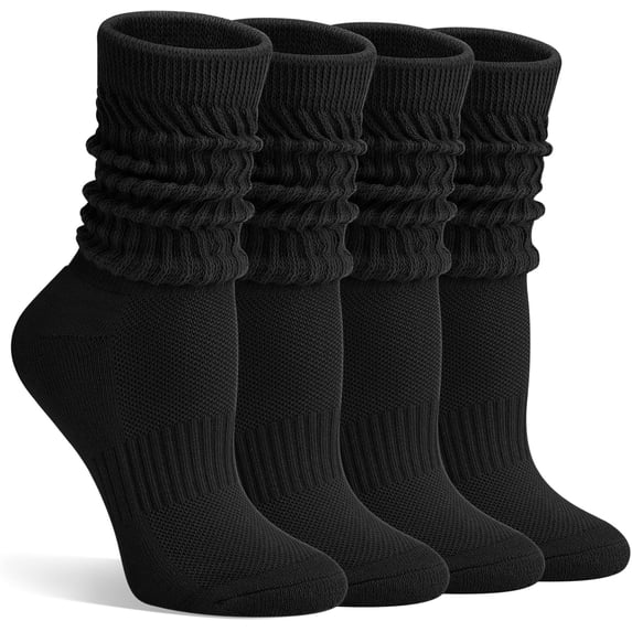 CoCoMangos iCamter 4 Pairs Slouchy Socks for Women, Boot Scrunch Socks | Retro Knit Long Crew, Soft Cotton Tube Calf