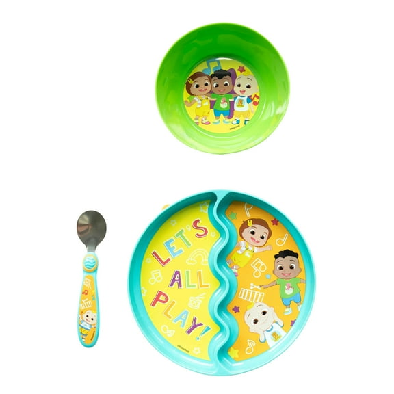 CoComelon 3-Piece Mealtime Set with Divided Suction Plate, Bowl and Spoon Green - 9m+