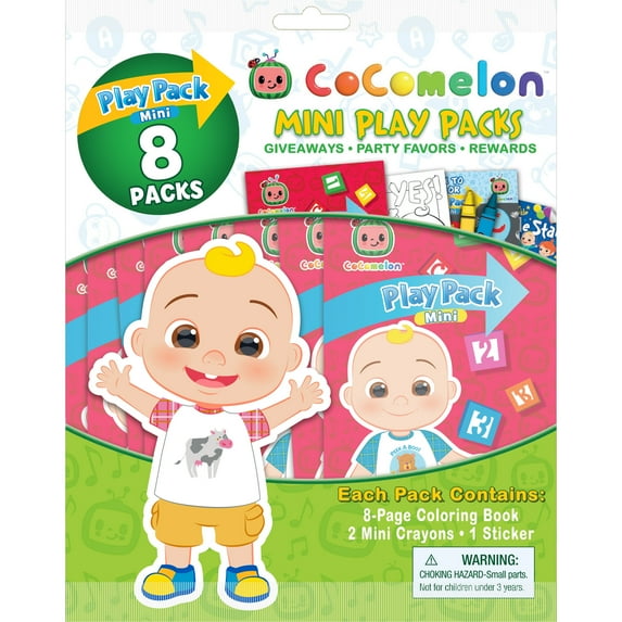 CoComelon 8 Count Mini Play Pack with Small Coloring Book and Crayons, Paper Party Favors