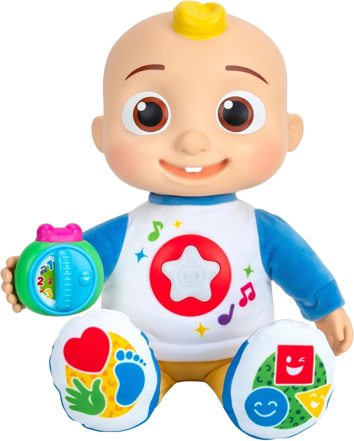 CoComelon Discover N Play JJ - Interactive Educational 10" JJ Doll - Explore Shapes, Colors, ABCs, 123s, Listen to Music w 5 Fan-Favorite Songs & 50+ Phrases - Kids and Preschoolers, 18