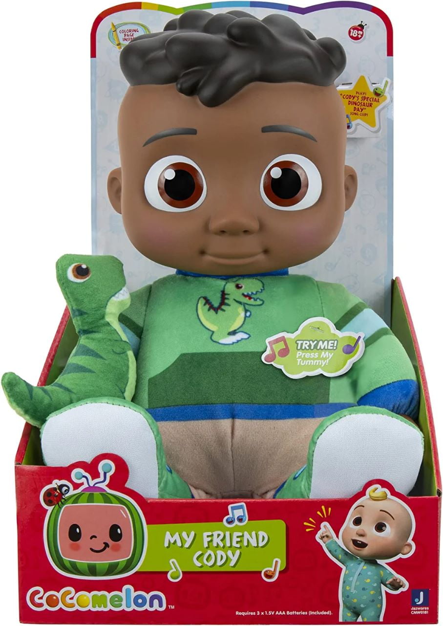 CoComelon My Friend Cody with Dinosaur Plush - Plays Codys Special Dinosaur Day Song Clips - Press Tummy for Music and Phrases - Toys for Preschoolers