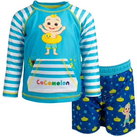 CoComelon JJ Infant Baby Boys Rash Guard and Swim Trunks Outfit Set Infant to Toddler