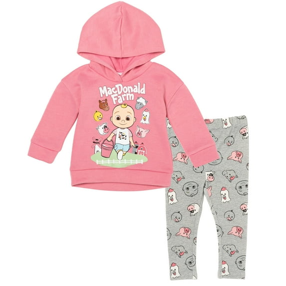 CoComelon JJ Infant Baby Girls Pullover Fleece Hoodie and Leggings Outfit Set