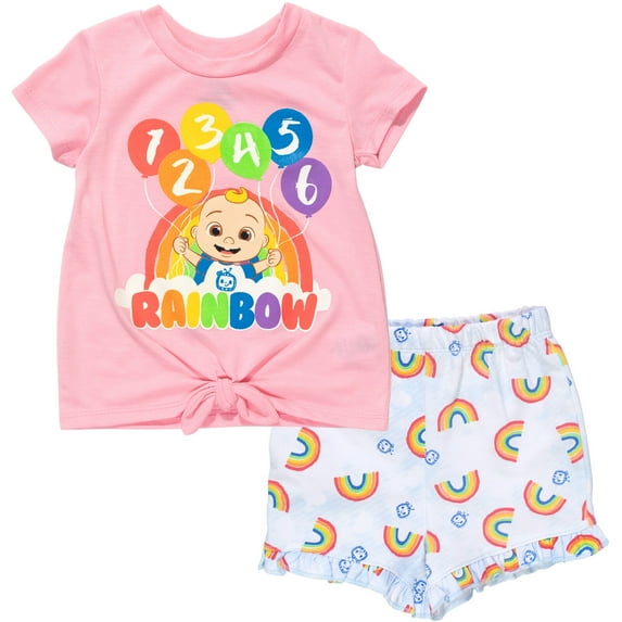 CoComelon JJ Infant Baby Girls T-Shirt and French Terry Shorts Outfit Set Infant to Toddler