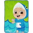 thumbnail image 1 of CoComelon JJ Shark Kids 46"x60" Plush Throw, 100% Microfiber, Green, 1 of 5