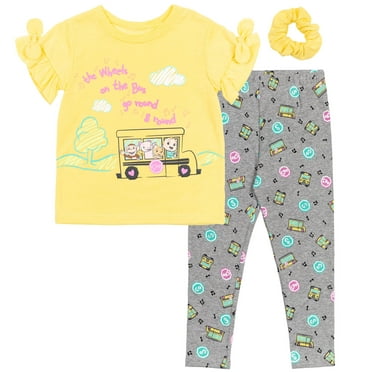 CoComelon JJ Toddler Girls T-Shirt Leggings and Scrunchie 3 Piece Outfit Set Infant to Toddler