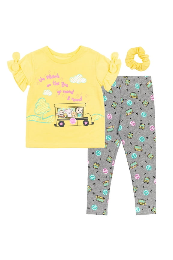 JJ Toddler Girls T-Shirt Leggings and Scrunchie 3 Piece Outfit Set Infant to Toddler