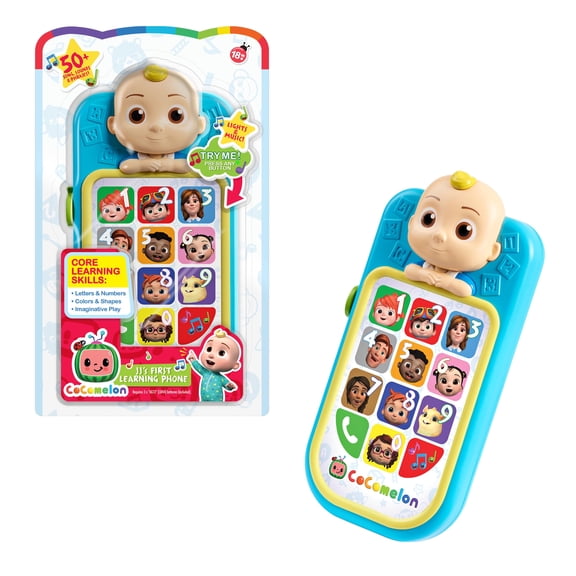 CoComelon JJs First Learning Toy Phone for Kids, Lights, Sounds, Music, Letters, Numbers, Colors, Shapes, and Weather, Kids Toys for Ages 18 month