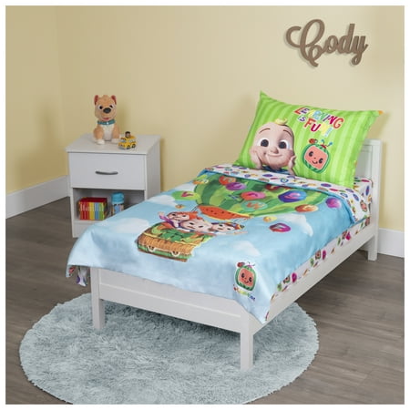 CoComelon Let's Go Play 4-Piece Toddler Bedding Set, Toddler Bed, Blue, Green