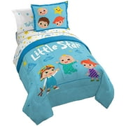 CoComelon Little Star Twin 5 Piece Bed Set, 100% Microfiber, Blue, Kids Bedding