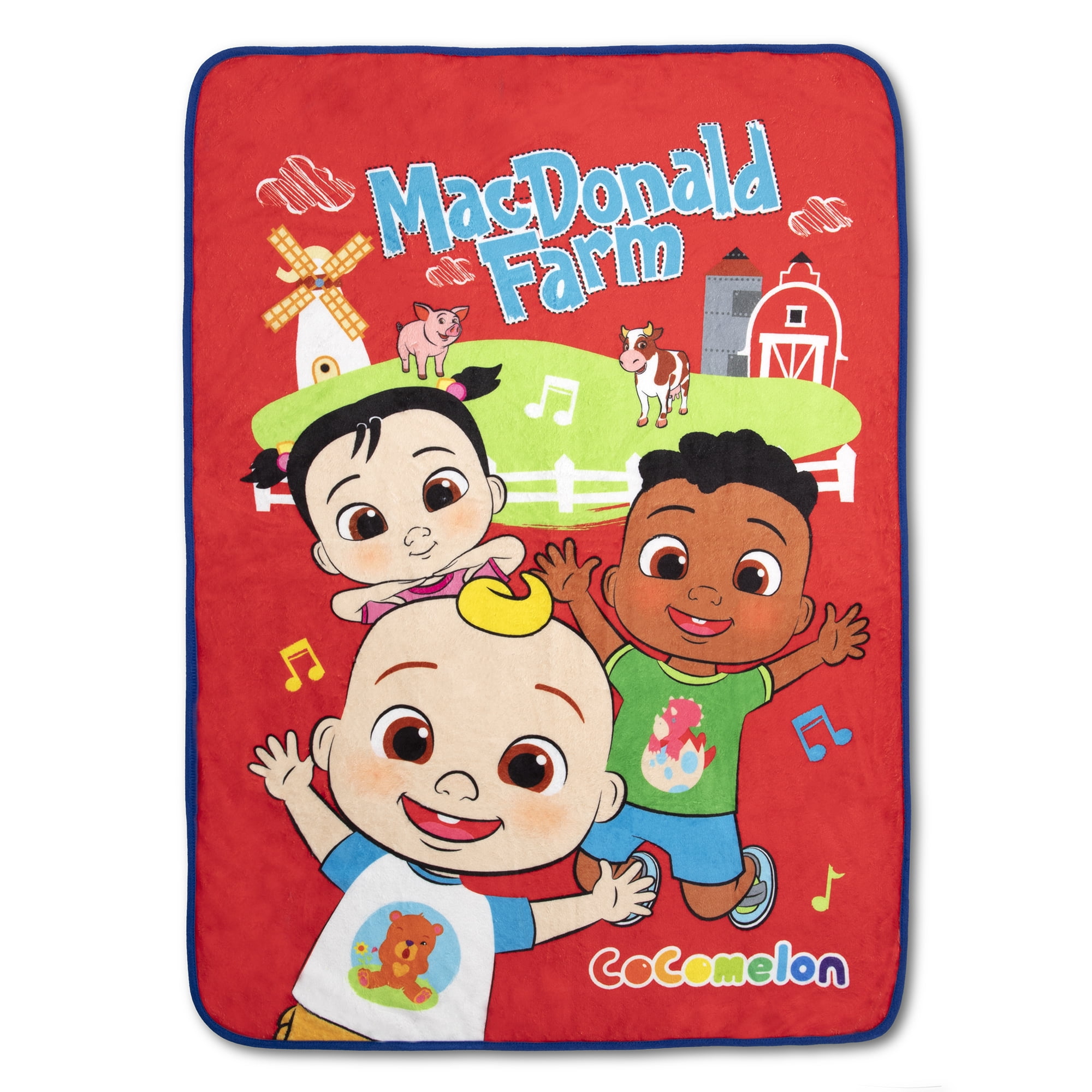 CoComelon McDonald Red Farm Coral Plush Baby Blanket