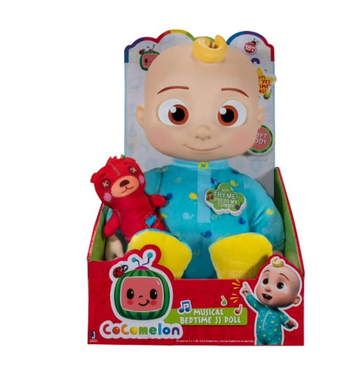 CoComelon Musical Bedtime JJ 12-Inch Plush Doll with Soft Body Plays Bedtime Songs Includes JJ Feature Plush & Mini Teddy Bear Kids Sleep Toy Gift
