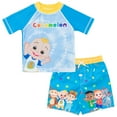 thumbnail image 1 of CoComelon Nico Tomtom Mochi JJ Wally Cody Toddler Boys Rash Guard and Swim Trunks Outfit Set Tie Dye Blue 3T, 1 of 5