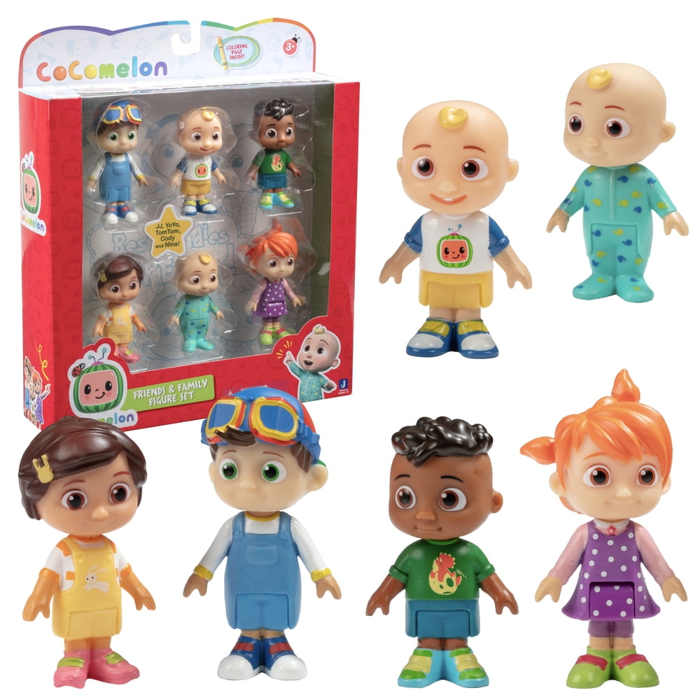 CoComelon Official Friends and Family Figure Set with Coloring Page, 3" (6 Pack)