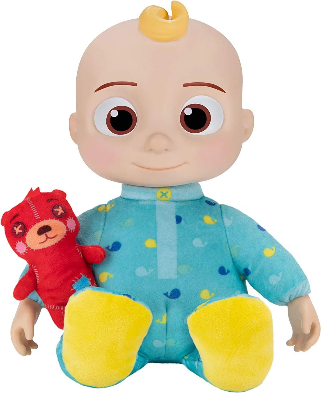 CoComelon Official Musical Bedtime JJ Doll, Soft Plush Body Press Tummy and JJ sings clips from Yes, Yes, Bedtime Song, Includes Feature Plush and Small Pillow Plush Teddy Bear Toys for Babies