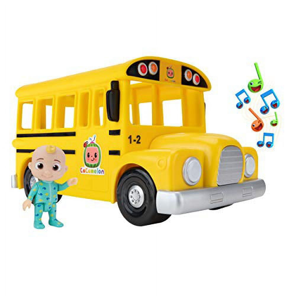 CoComelon Official Musical Yellow School Bus, Plays Clips from Wheels on The Bus, Featuring Removable JJ Figure Character Toys for Babies, Toddlers, and Kids