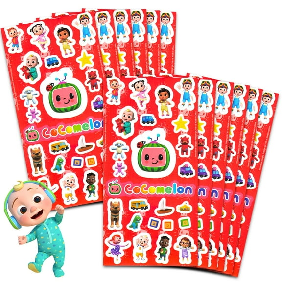 CoComelon Party Favors for Boys and Girls Bundle - 12 Pack Sticker Sheets for Kids Birthday Party Goodie Bags Party Supplies Set