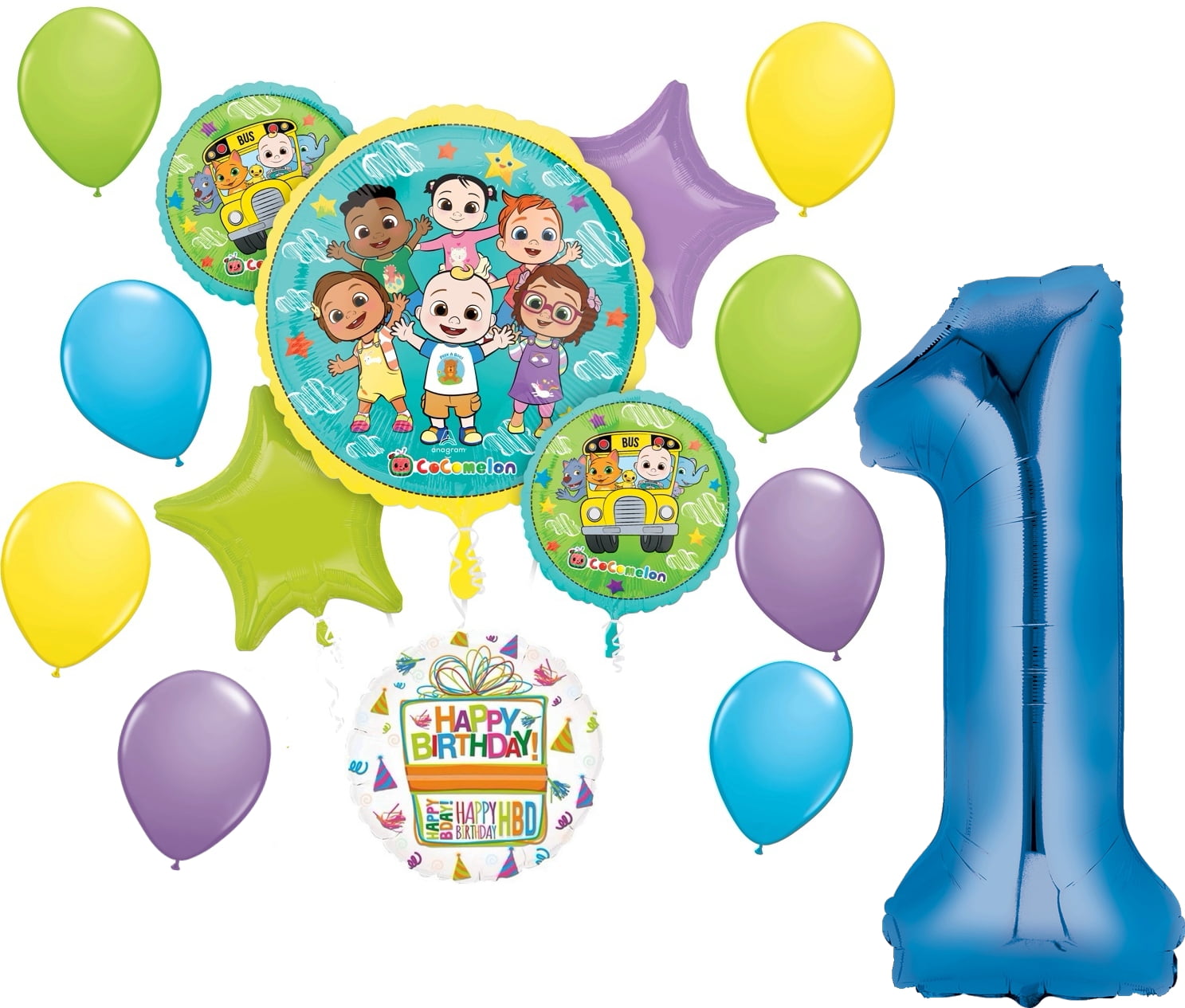 CoComelon Party Supplies 1st Birthday 15 pc Balloon Bouquet Decorations