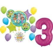 CoComelon Party Supplies 3rd Birthday 15 pc Balloon Bouquet Decorations Pink Number 3