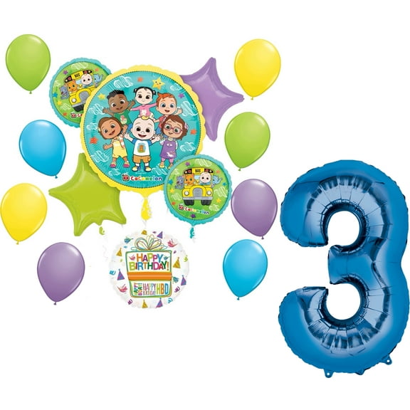 CoComelon Party Supplies 3rd Birthday 15 pc Balloon Bouquet Decorations