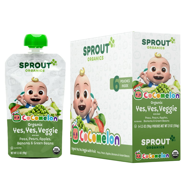 CoComelon Sprout Organics Stage 3 Baby Food, Organic Yes, Yes, Veggie, 3.5  oz Pouches (6 Pack)