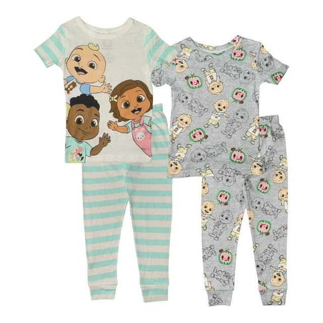 CoComelon Toddler Boys' 4-Piece Snug-fit Cotton Pajamas Set Stripes/Grey, 2T