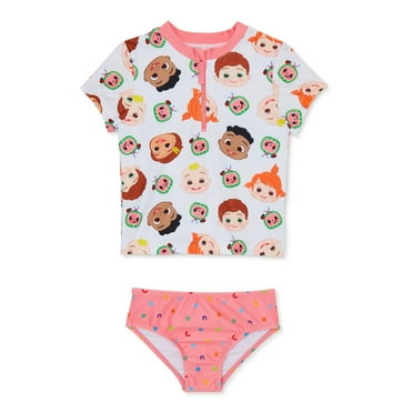 CoComelon Toddler Girl Short Sleeve Rashguard and Swim Bottom Set, 2-Piece, Sizes 12M-5T