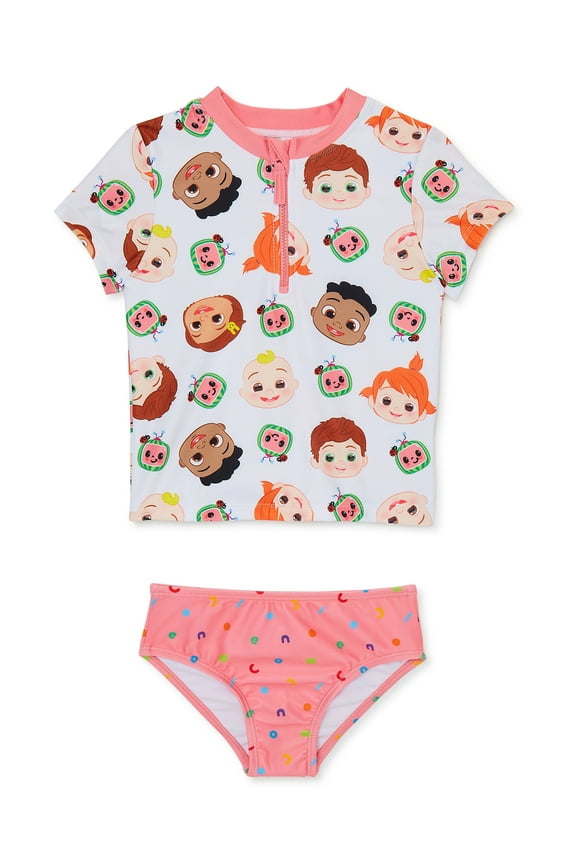 Toddler Girl Short Sleeve Rashguard and Swim Bottom Set, 2-Piece, Sizes 12M-5T