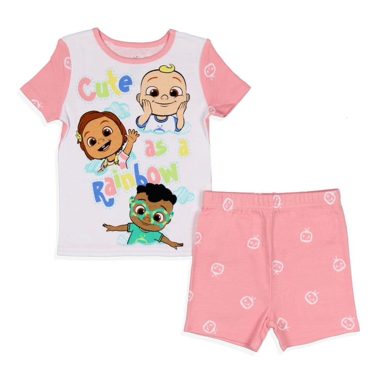 CoComelon Toddler Girls Cute Rainbow Short Sleeve With Shorts Pajama Kids 2PC Set