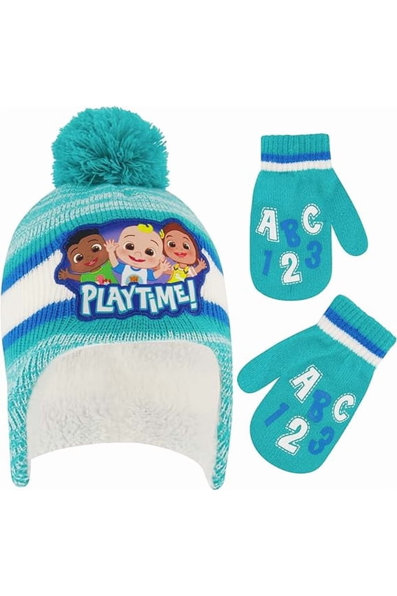Toddler Winter Hat and Mitten, Kids Beanie with Sherpa Lining Set, JJ, TomTom & Yoyo, for Ages 2-4
