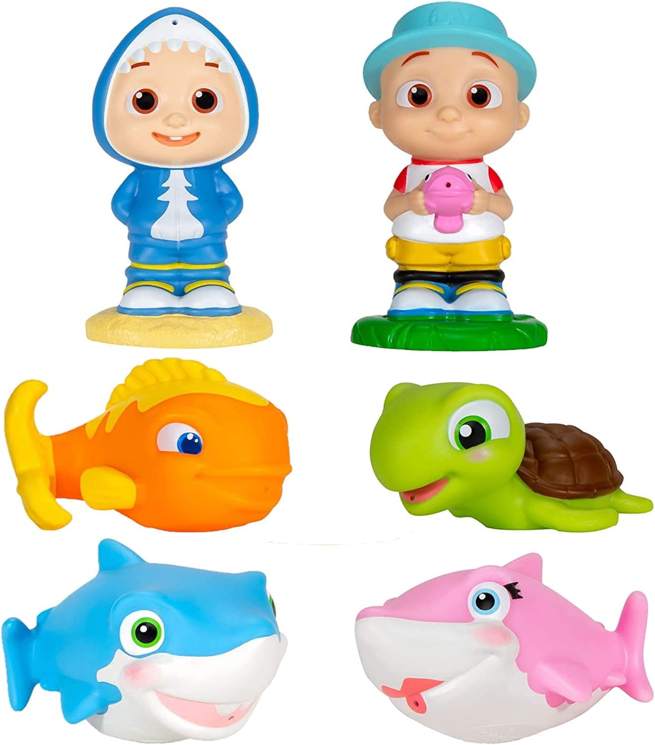 CoComelon Water Squirter Toys for Pool & Bath, 6-Pack - Officially Licensed - JJ, Baby Shark, Turtle, Fish & More - Swim Figure Playset - Gift for Toddlers, Preschoolers, Kids - 18 mo+