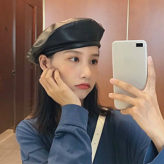 CoCopeanut 2020 New Women Hot Fashion Beret Solid Faux PU Leather Beret French Artist Warm Beanie Hat Autumn Winter Tourism Outdoor Berets