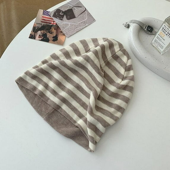 CoCopeanut 2022 New Fashion Trend Winter Black and White Stripe Knitted Hat for Women Contrast Color Stripe Winter Hats Warm Cap Gitfs