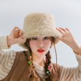 thumbnail image 1 of CoCopeanut 2022 Topi Flanel Wanita Topi Ember Fedora Musim Dingin Topi Panama Streetwear Jazz Wanita Musim Gugur Inggris Klasik untuk Wanita Topi Ember, 1 of 6