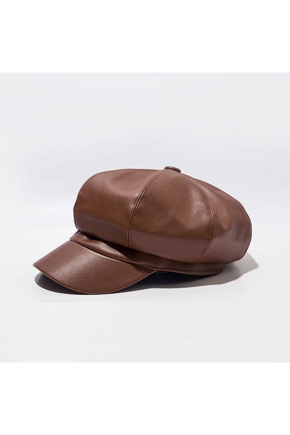 Baru Newsboy Cap Fashion Artis PU Kulit Wanita Oktagonal Cap Musim Panas Musim Gugur Kasual Baret Wanita Datar Topi Wanita Kolam Matahari cap
