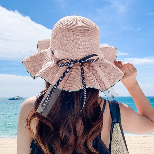 CoCopeanut Bucket Hat Beach Summer Straw Hats for Women Flat Top